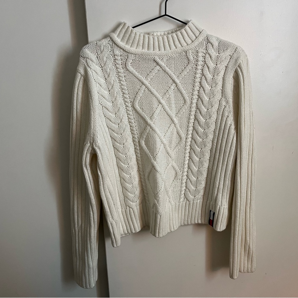 Tommy Hilfiger Cream Cable Knit Turtleneck Sweater